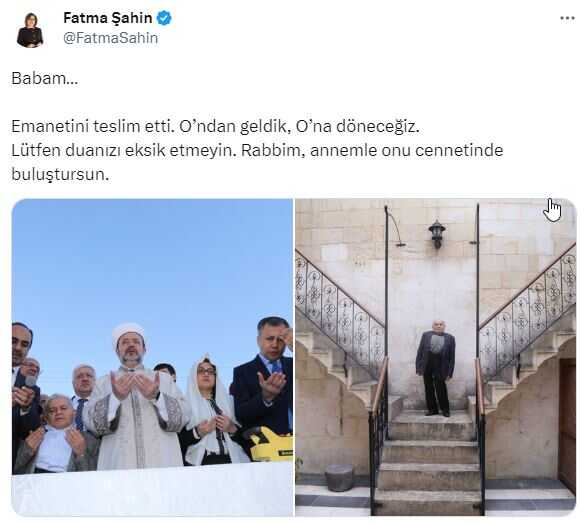 Gaziantep Büyükşehir Belediye Başkanı Fatma Şahin'in babası vefat etti Gaziantep Büyükşehir Belediye Başkanı Fatma Şahin'in babası vefat etti