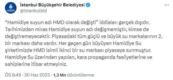 Hamidiye suyun ismi mi değişti? İBB konuya açıklık getirdi: HMD ikinci marka