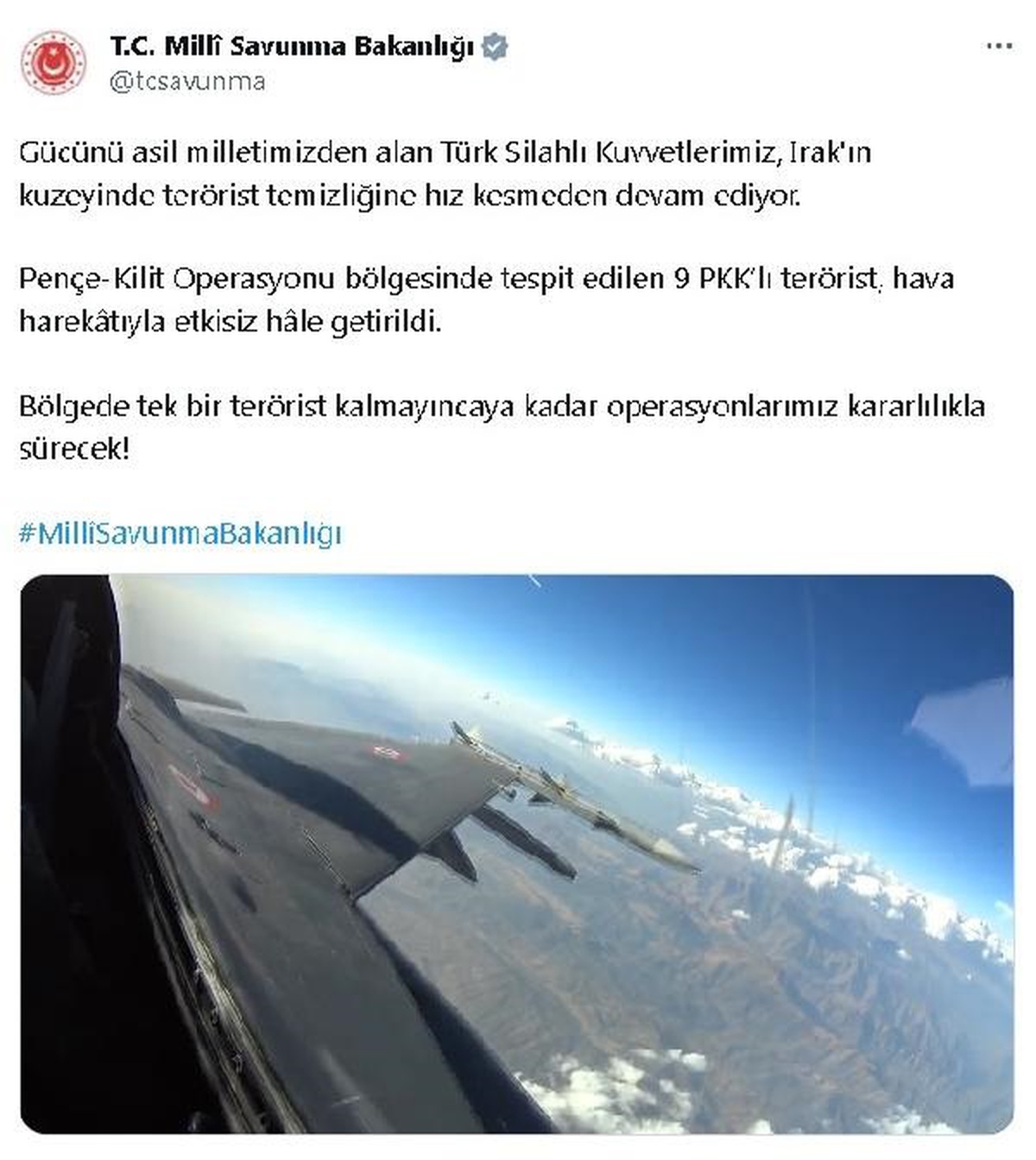 Pençe-Kilit Operasyonu Bölgesinde 9 PKK\'lı Terörist Etkisiz Hale Getirildi