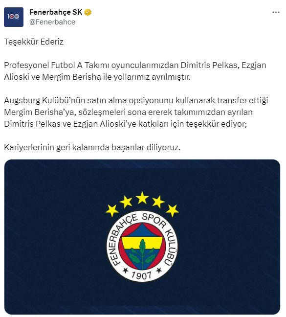 Son Dakika: Fenerbahçe, Berisha, Alioski ve Pelkas ile yollarını ayırdı