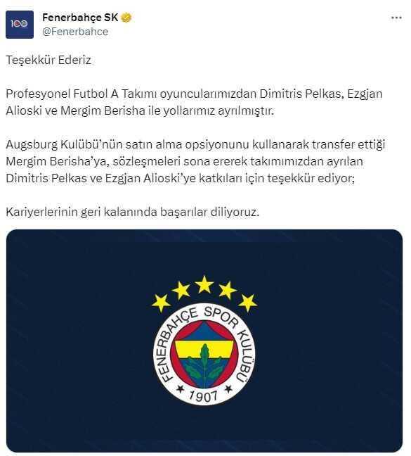 Son Dakika: Fenerbahçe, Berisha, Alioski ve Pelkas ile yollarını ayırdı