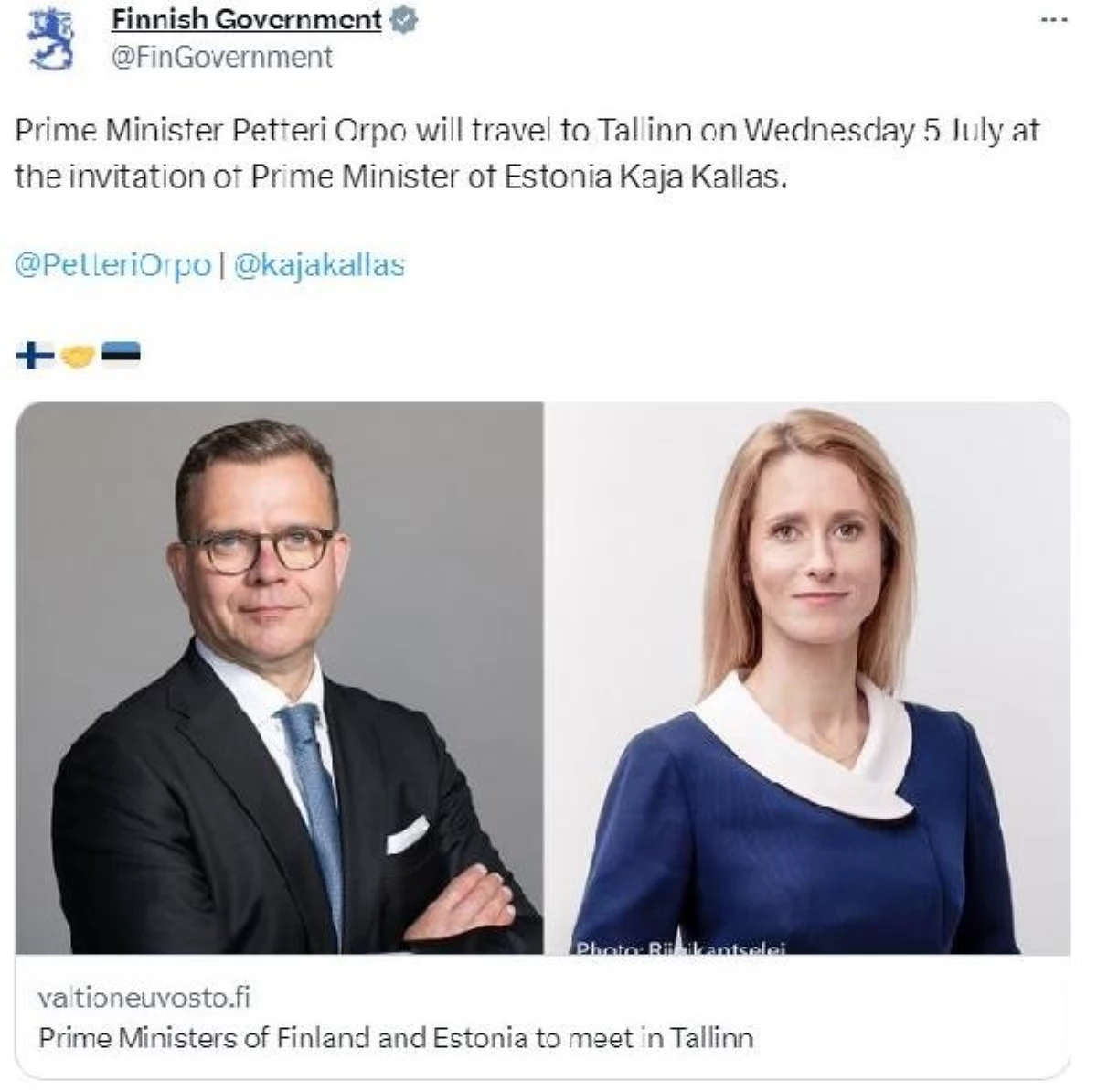 Finlandiya Başbakanı Estonya\'yı Ziyaret Edecek