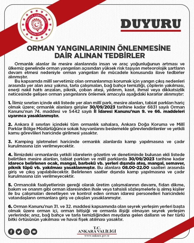 İstanbul'un ardından Ankara'da da ormanlık alanlara girişler yasaklandı