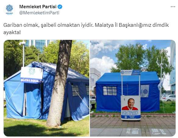 Memleket Partisi'nin Malatya İl Başkanlığı binası olarak kullandığı çadır çalındı Memleket Partisi'nin Malatya İl Başkanlığı binası olarak kullandığı çadır çalındı