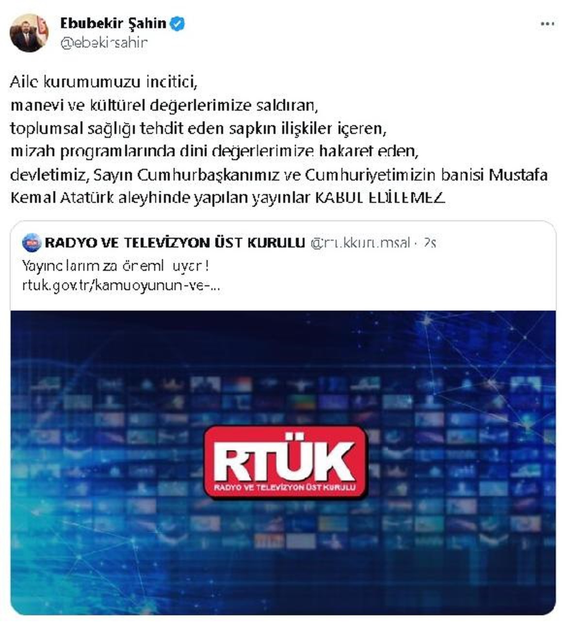 RTÜK\'ten Aile Kurumunu İnciten Yayınlara Karşı Açıklama
