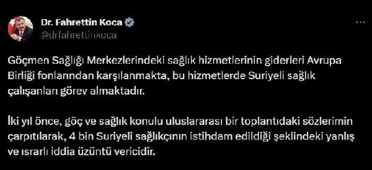Sağlık Bakanı Fahrettin Koca, 4 bin Suriyeli sağlıkçının istihdam edildiği iddialarını yalanladı