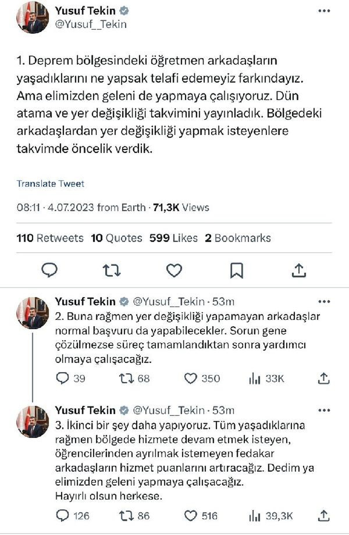 Deprem Bölgesinde Hizmete Devam Eden Öğretmenlerin Puanları Artırılacak