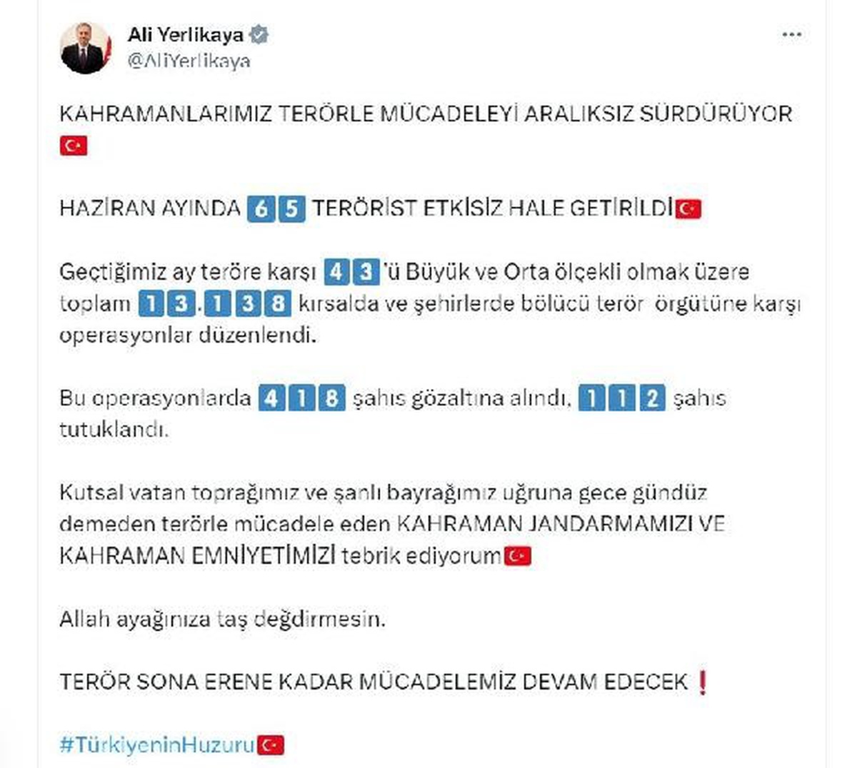 Haziran Ayında 65 Terörist Etkisiz Hale Getirildi
