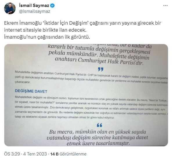 İmamoğlu, 'değişim' çağrısını yarın resmen ilan edecek