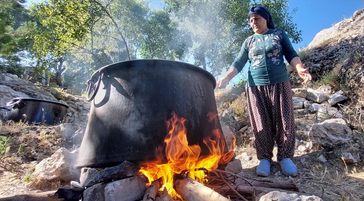 Tunceli\'de Köylüler Tarafından Hasat Edilen Dutlar Pekmez Haline Getiriliyor