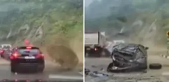 Yamaçtan düşen kayalar araçları ezdi: 2 kişi hayatını kaybetti, 3 kişi yaralandı