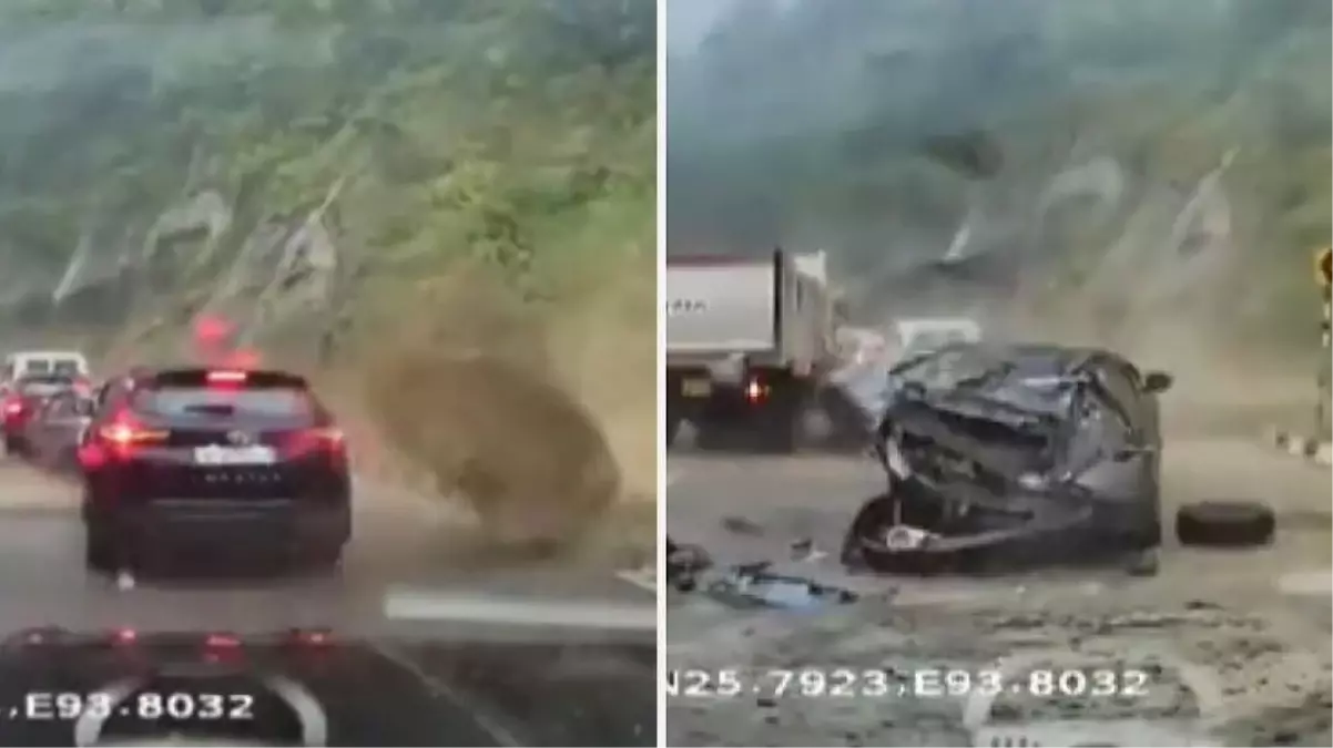 Yamaçtan düşen kayalar araçları ezdi: 2 kişi hayatını kaybetti, 3 kişi yaralandı