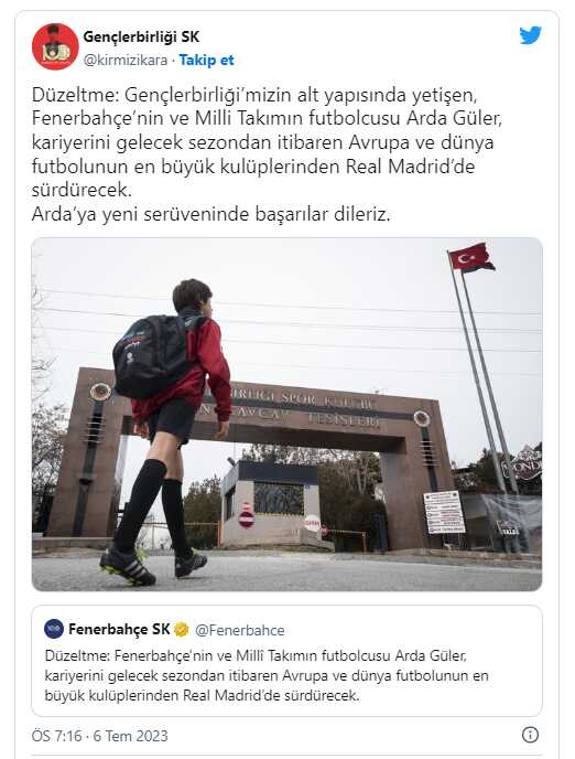 Milli Takım'ın Arda paylaşımı ortalığı karıştırdı! Fenerbahçe'nin yaptığı 'düzeltme'ye yanıt Gençlerbirliği'nden geldi Milli Takım'ın Arda paylaşımı ortalığı karıştırdı! Fenerbahçe'nin yaptığı 'düzeltme'ye yanıt Gençlerbirliği'nden geldi
