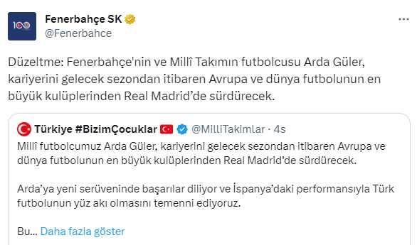 Milli Takım'ın Arda paylaşımı ortalığı karıştırdı! Fenerbahçe'nin yaptığı 'düzeltme'ye yanıt Gençlerbirliği'nden geldi Milli Takım'ın Arda paylaşımı ortalığı karıştırdı! Fenerbahçe'nin yaptığı 'düzeltme'ye yanıt Gençlerbirliği'nden geldi