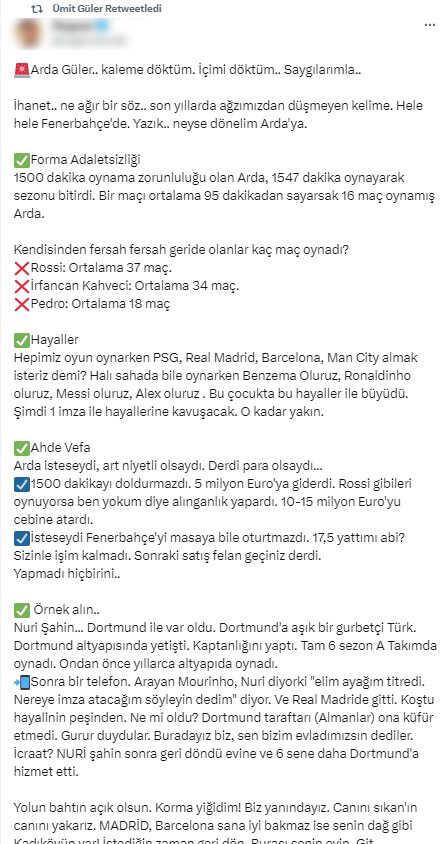 Ortalık fena karıştı! Arda Güler'in babasından Ali Koç'a bomba gönderme