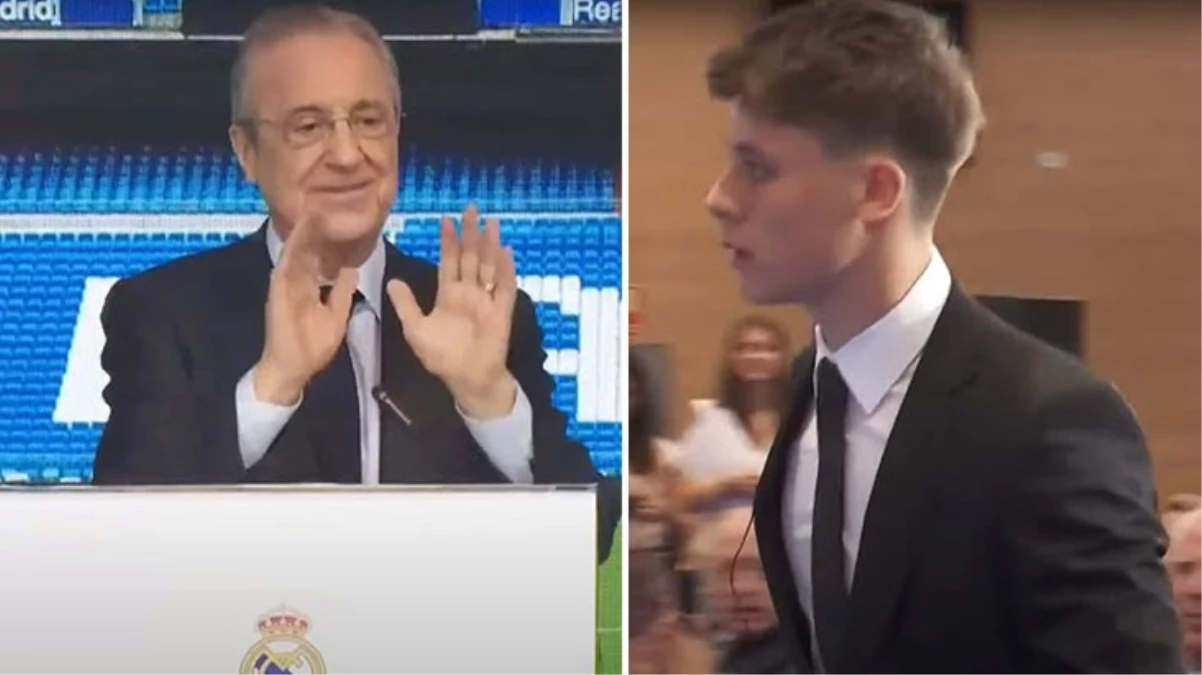 Arda Güler heyecandan Real Madrid Başkanı Perez\'in yaptığı işareti görmedi! Kürsüde yaşananlar büyük ilgi gördü