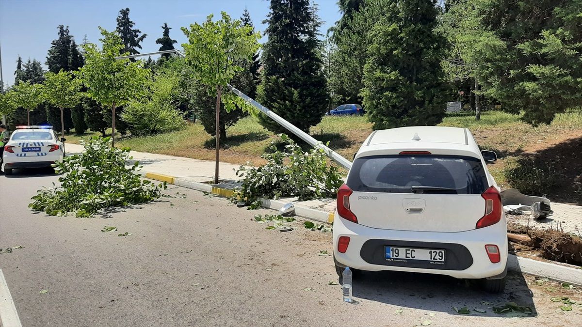 Çorum\'da ağaçlara ve aydınlatma direğine çarpan otomobildeki iki kişi yaralandı