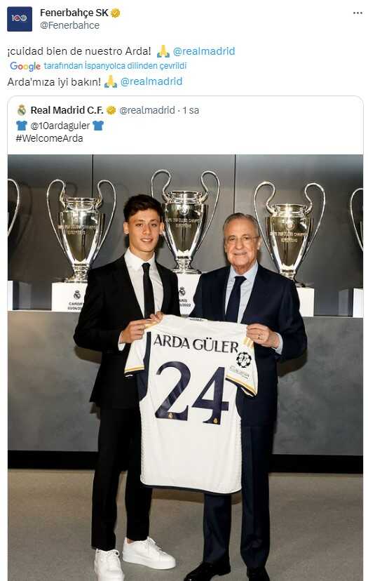 Fenerbahçe'den sürpriz Arda Güler paylaşımı! İspanyol yazıp, Real Madrid'i etiketlediler