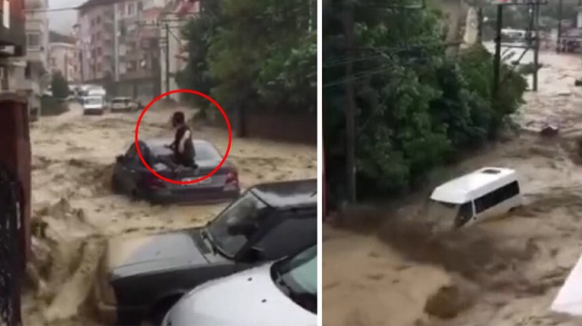 İlçe merkezi yarım saatte göle döndü! Araçlar sular altında kaldı, sürücüler son anda kurtuldu