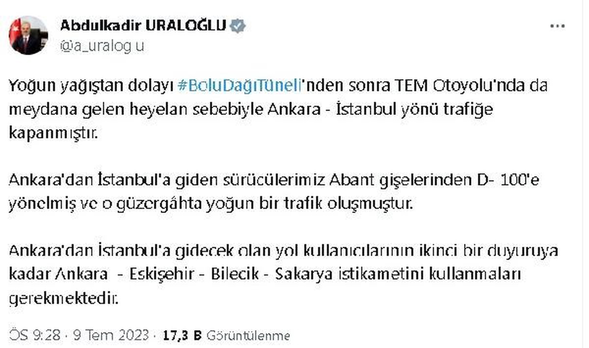Bolu Dağı\'nda heyelan nedeniyle TEM Otoyolu trafiğe kapandı
