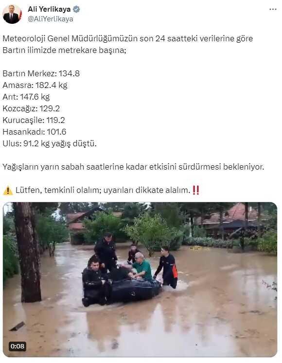 Yağışlar Karadeniz'i esir aldı: Bakan Yerlikaya ve Tunç sel bölgesine gidiyor