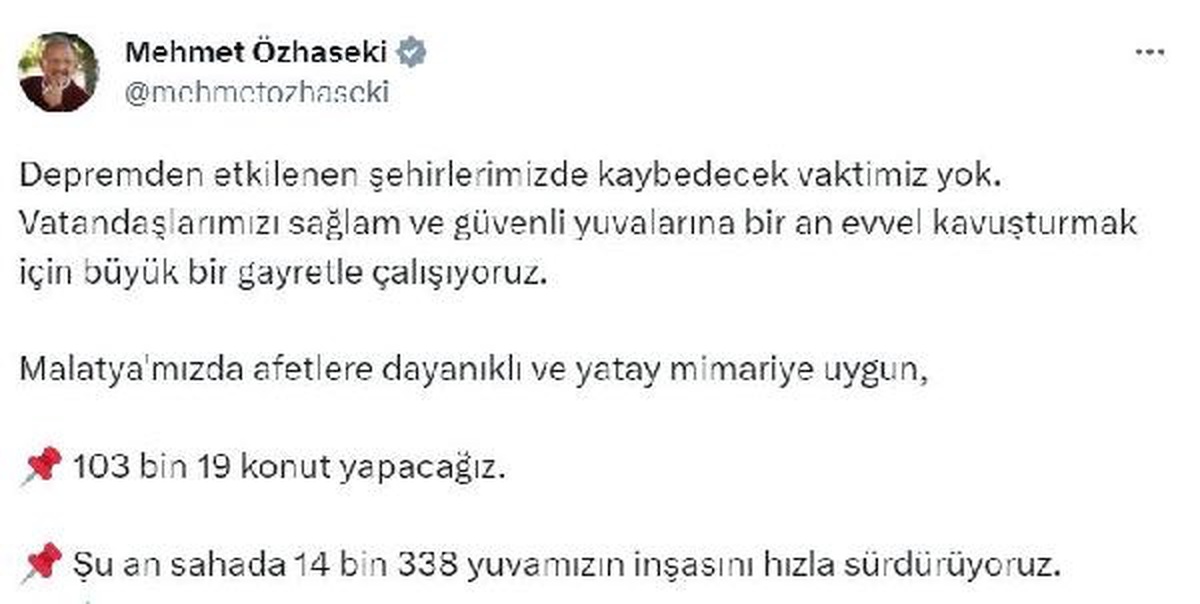 Depremden etkilenen şehirlerde konut yapımı hızla devam ediyor