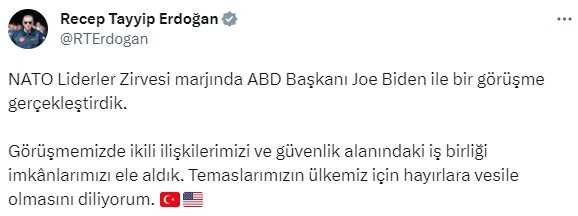 İletişim Başkanlığı: Erdoğan-Biden görüşmesinde siyasi, ekonomik ilişkiler, güvenlik alanındaki iş birliği imkanları ele alındı İletişim Başkanlığı: Erdoğan-Biden görüşmesinde siyasi, ekonomik ilişkiler, güvenlik alanındaki iş birliği imkanları ele alındı