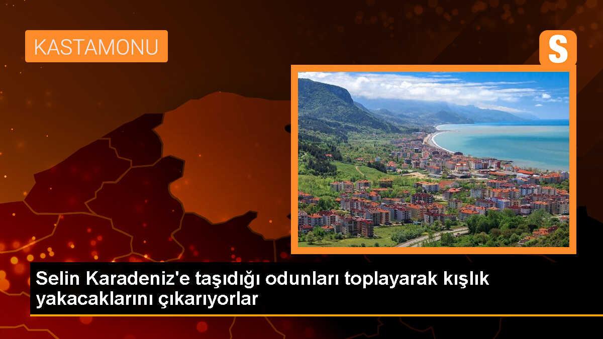 Kastamonu\'da sel sonrası denize sürüklenen odunlar kışlık yakacak olarak toplanıyor
