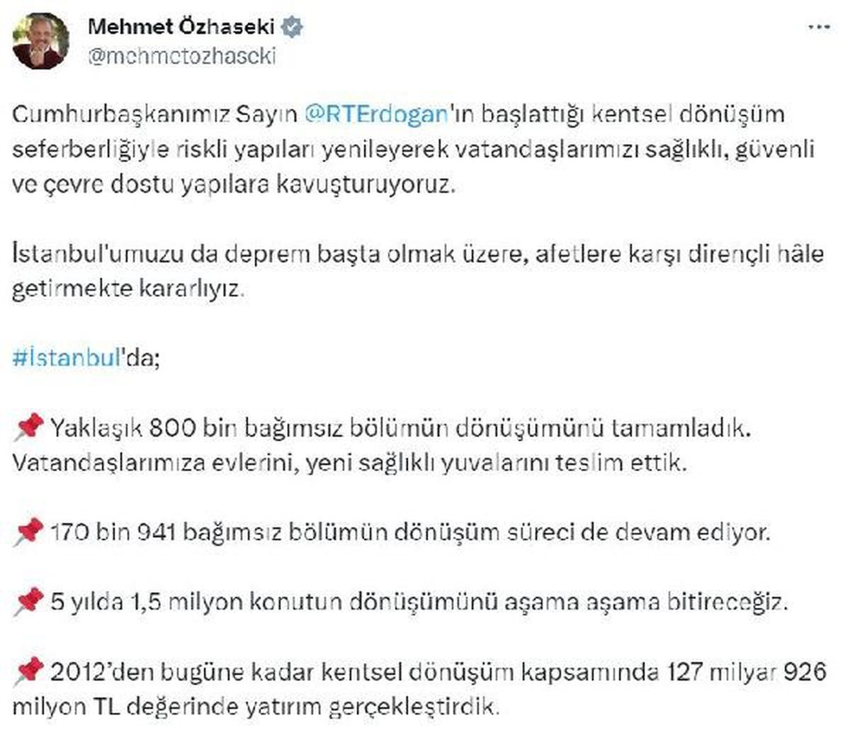 İstanbul\'da 800 Bin Bağımsız Bölümün Kentsel Dönüşümü Tamamlandı