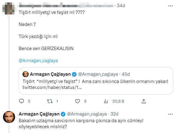 'Faşist' paylaşımı ortalığı karıştırdı! Armağan Çağlayan, takipçisiyle birbirine girdi