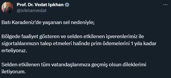 Karadeniz'de sel felaketinden etkilenen işverenler ve sigortalılar için prim ödemeleri ertelendi Karadeniz'de sel felaketinden etkilenen işverenler ve sigortalılar için prim ödemeleri ertelendi