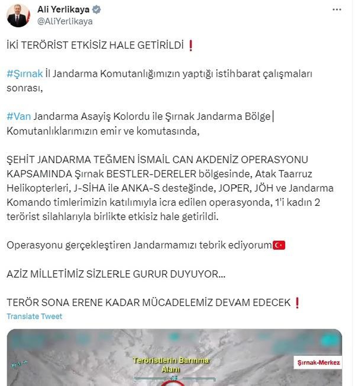 Şırnak\'ta 2 terörist etkisiz hale getirildi