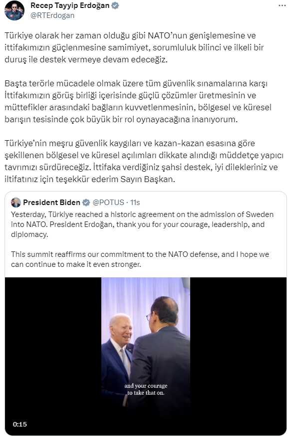 Cumhurbaşkanı Erdoğan, Biden'ın övgüsüne kayıtsız kalamadı Cumhurbaşkanı Erdoğan, Biden'ın övgüsüne kayıtsız kalamadı