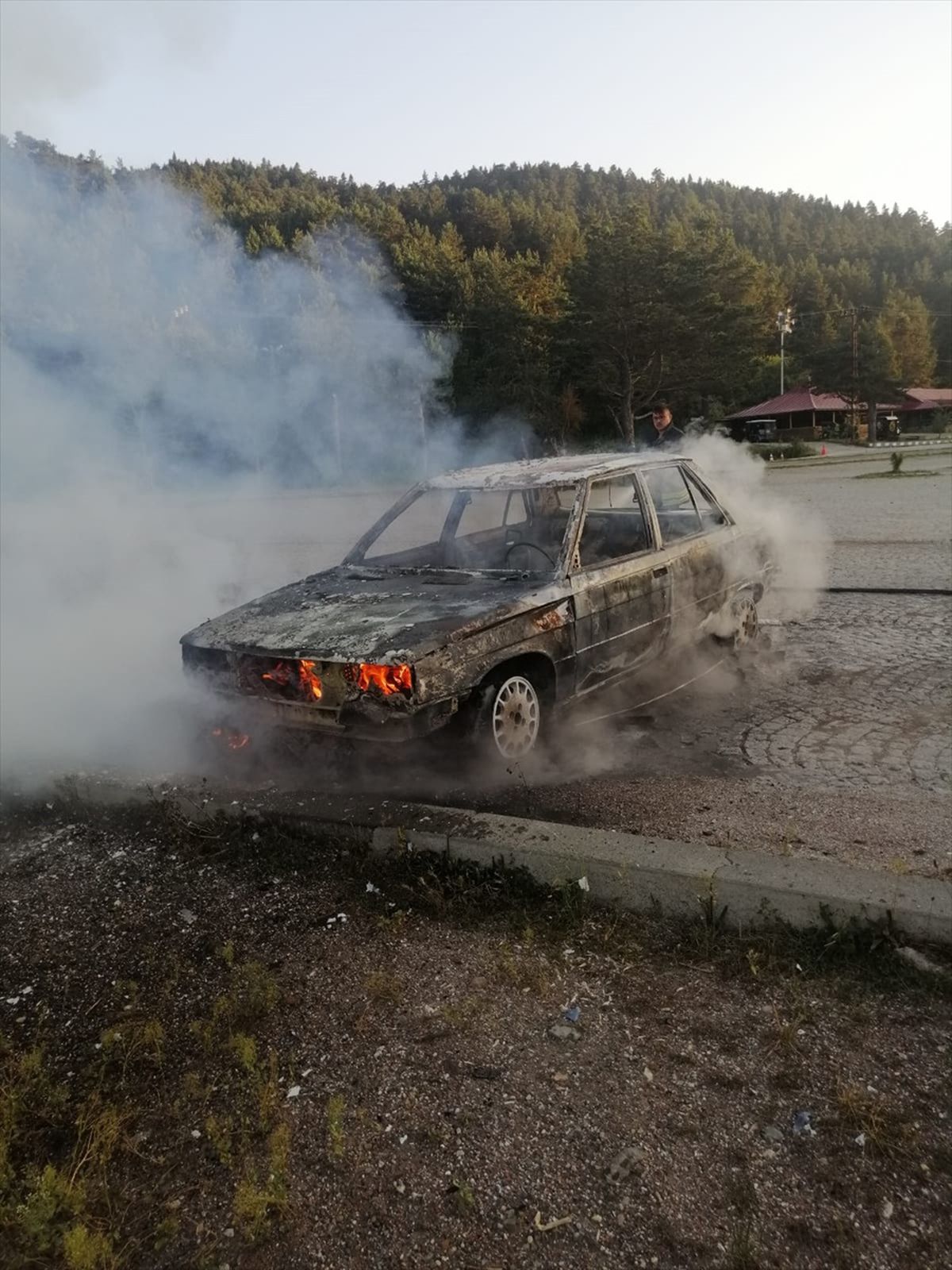 Bolu Abant Gölü Milli Parkı\'nda Otomobil Yangını