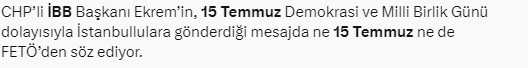 İBB'nin 15 Temmuz mesajı tepki çekti İBB'nin 15 Temmuz mesajı tepki çekti