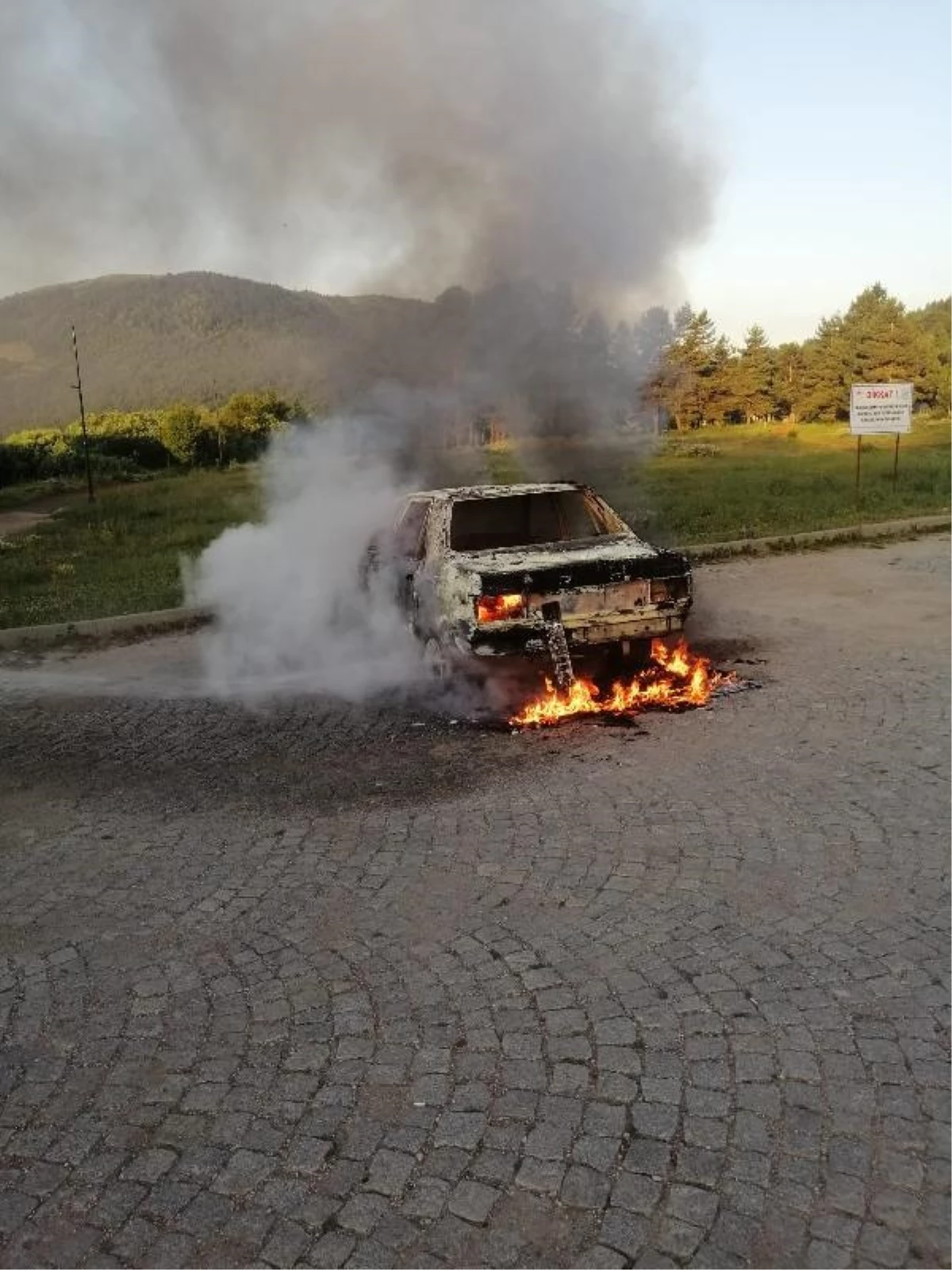 Abant Gölü Milli Parkı\'nda Otomobil Yangını