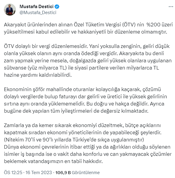 Akaryakıta ÖTV zammına tepki gösteren Mustafa Destici, isim vermeden Mehmet Şimşek'i hedef aldı