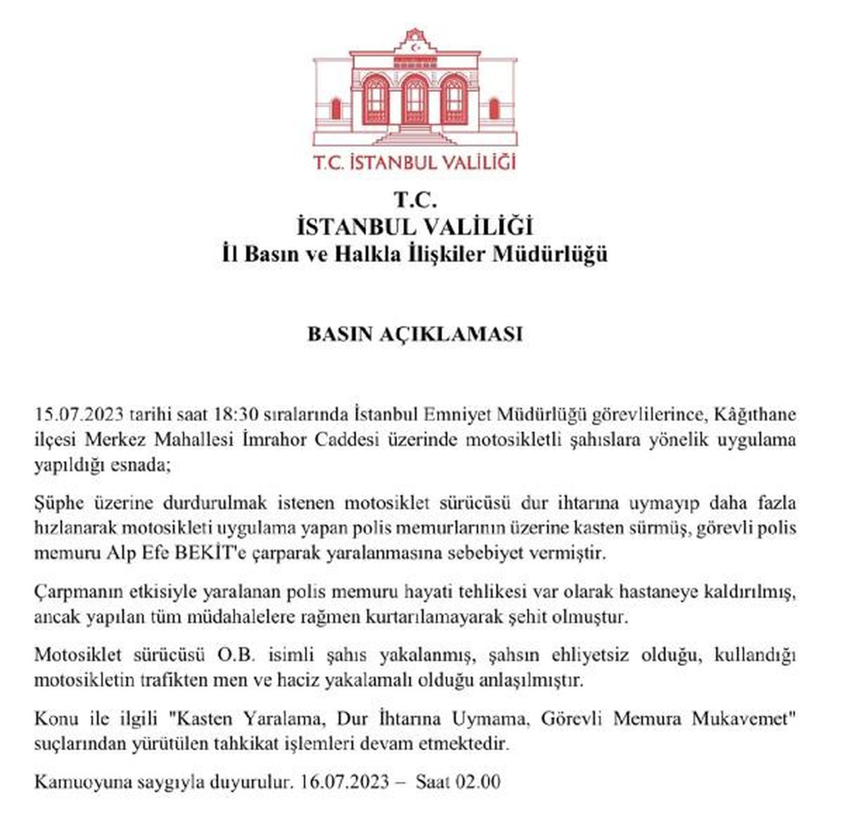 Kağıthane\'de Polis Memuru Şehit Oldu