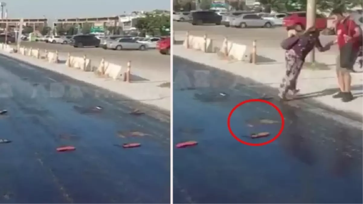 Kuşadası\'nda aşırı sıcaklar nedeniyle asfalt eridi