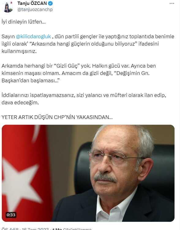 Tanju Özcan, Kılıçdaroğlu'na olduğunu iddia ettiği ses kaydını paylaştı: Partiden atın gitsin bu adamı, arkasında kimlerin olduğunu iyi biliyorum