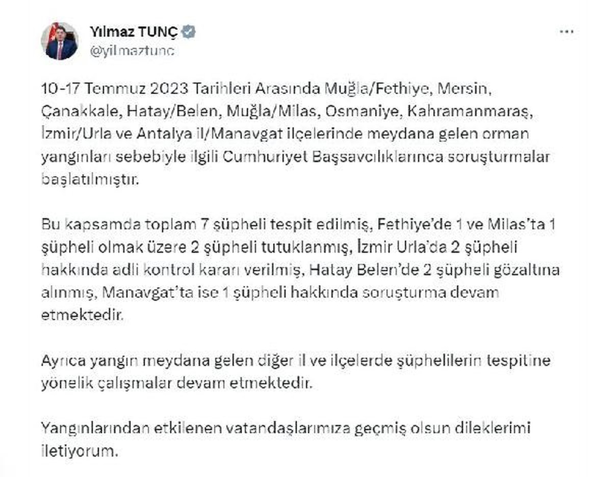Orman Yangınlarıyla İlgili 7 Şüpheli Tespit Edildi