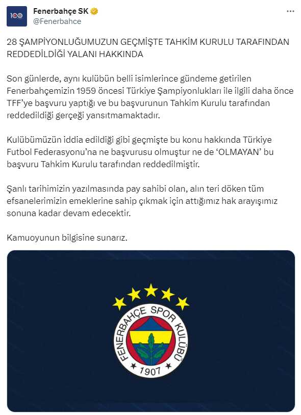 Fenerbahçe'den Dursun Özbek'in açıklamlarına jet hızında yanıt Fenerbahçe'den Dursun Özbek'in açıklamlarına jet hızında yanıt