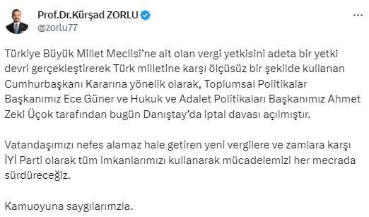 İYİ Parti, ÖTV zamlarını içeren Cumhurbaşkanı Kararı'nın iptali için dava açtı İYİ Parti, ÖTV zamlarını içeren Cumhurbaşkanı Kararı'nın iptali için dava açtı
