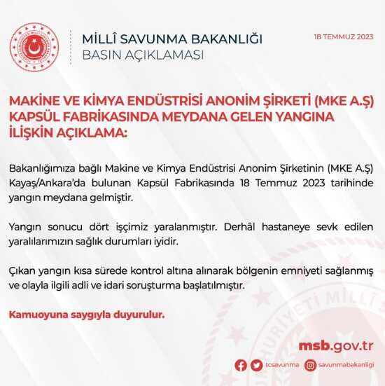Son Dakika: Ankara'da MKE fabrikasında patlama: 4 işçi yaralandı