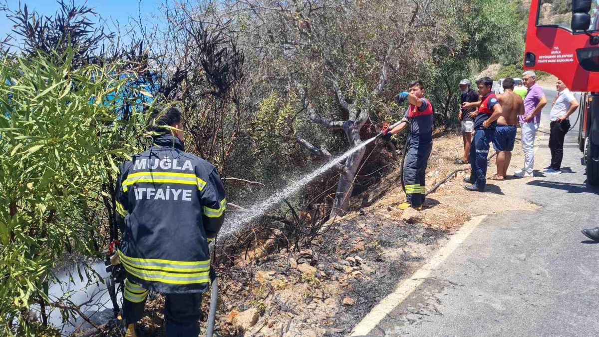 Bodrum\'da yangın çıkaran şahıs denize girip boğulma tehlikesi geçirdi