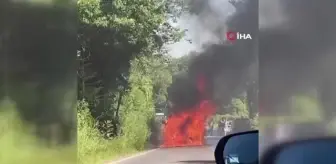 Sarıyer'de orman yolunda araç alev topuna döndü