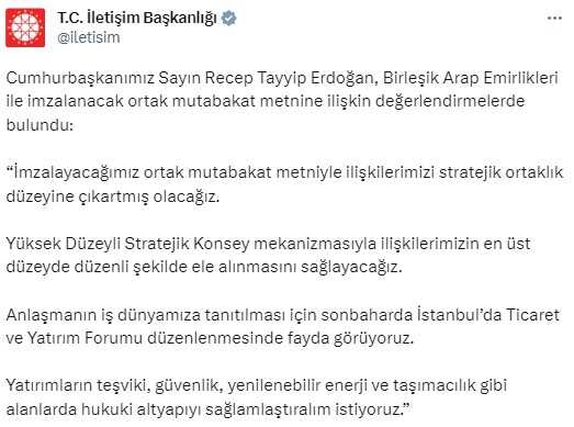 Son Dakika: Türkiye ile Birleşik Arap Emirlikleri arasında 50.7 milyar dolarlık anlaşma imzalandı Son Dakika: Türkiye ile Birleşik Arap Emirlikleri arasında 50.7 milyar dolarlık anlaşma imzalandı