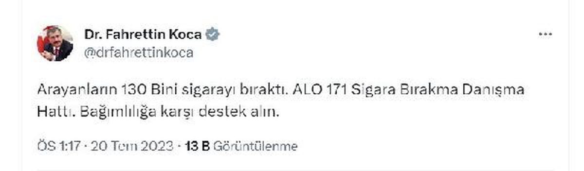 Bakan Koca: ALO 171\'i arayan 130 bin kişi sigarayı bıraktı