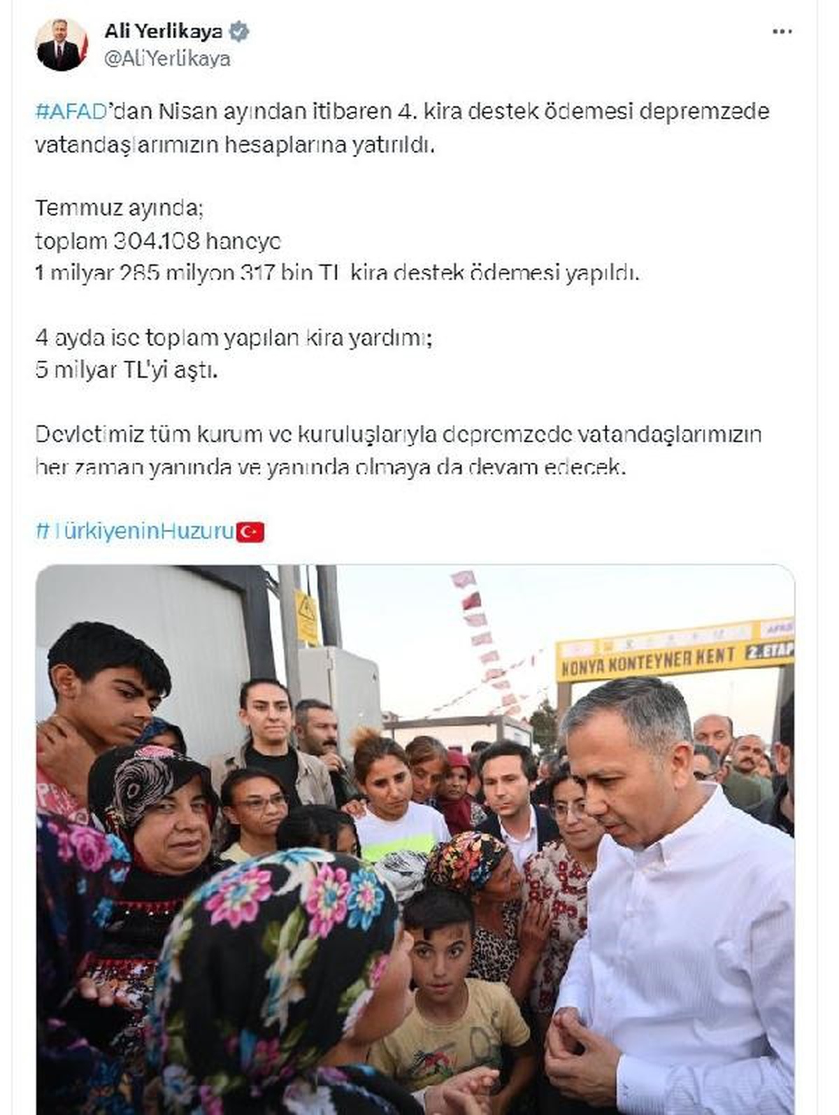 Deprem Bölgesindeki Vatandaşlara 1 Milyar 285 Milyon TL Kira Destek Ödemesi Yapıldı