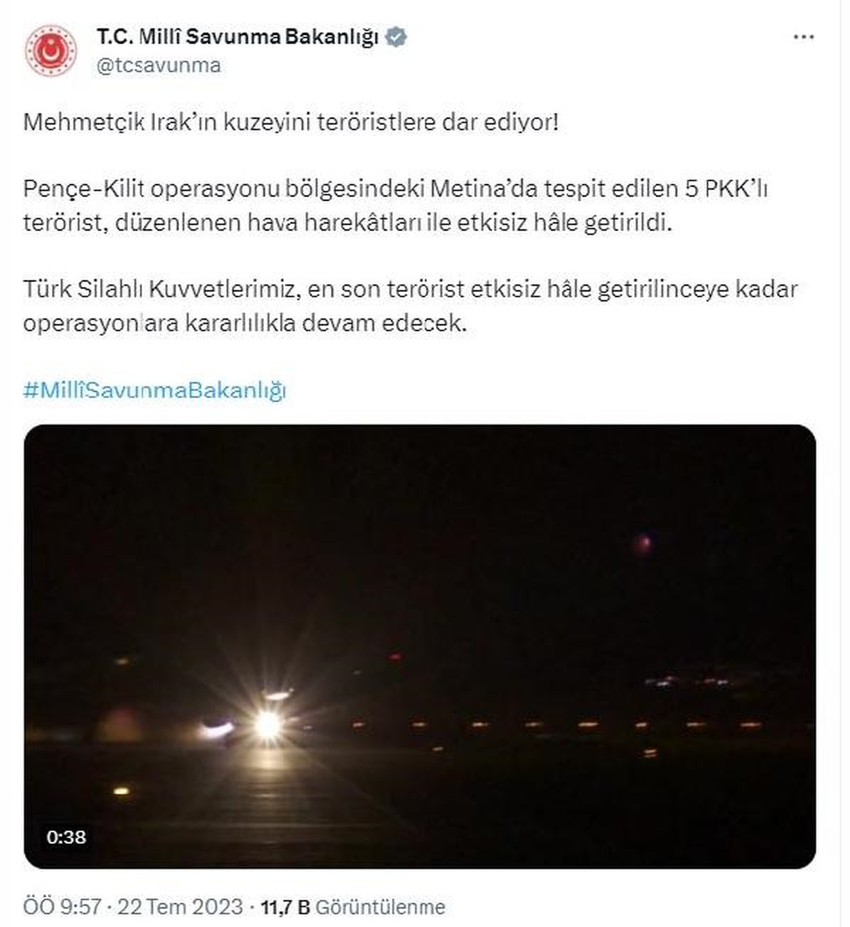 Pençe-Kilit Operasyonu Bölgesinde 5 PKK\'lı Terörist Etkisiz Hale Getirildi